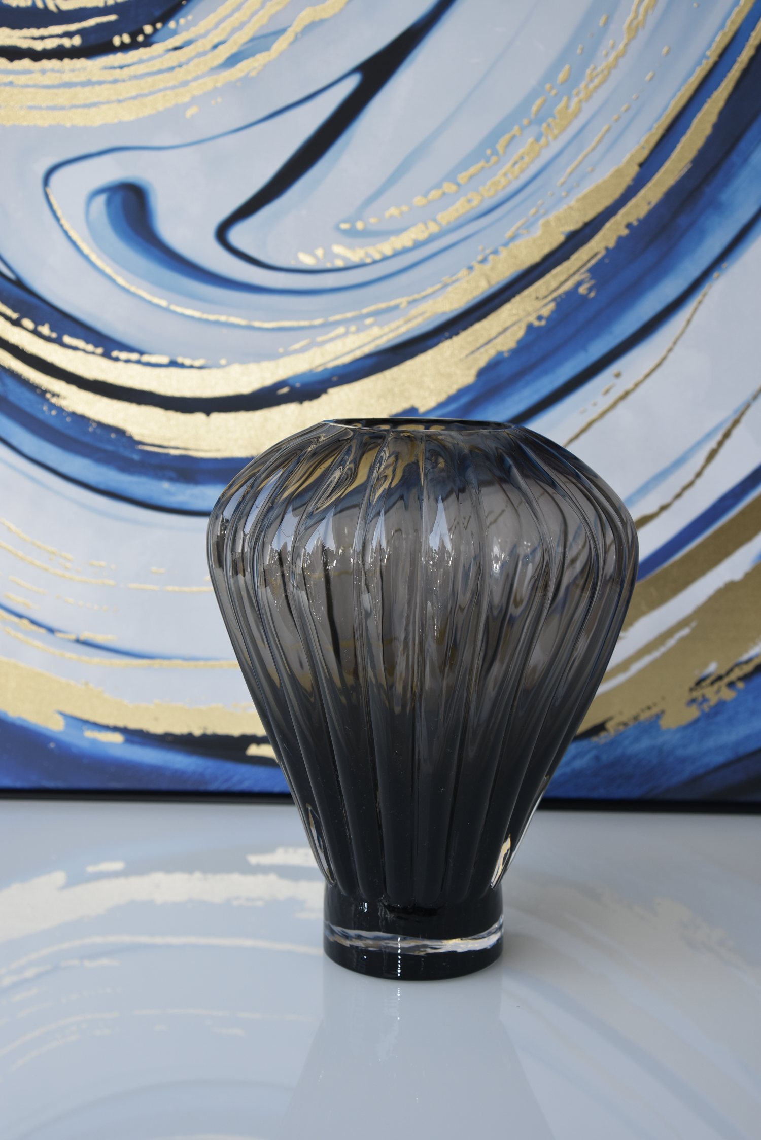 Black glass vase large