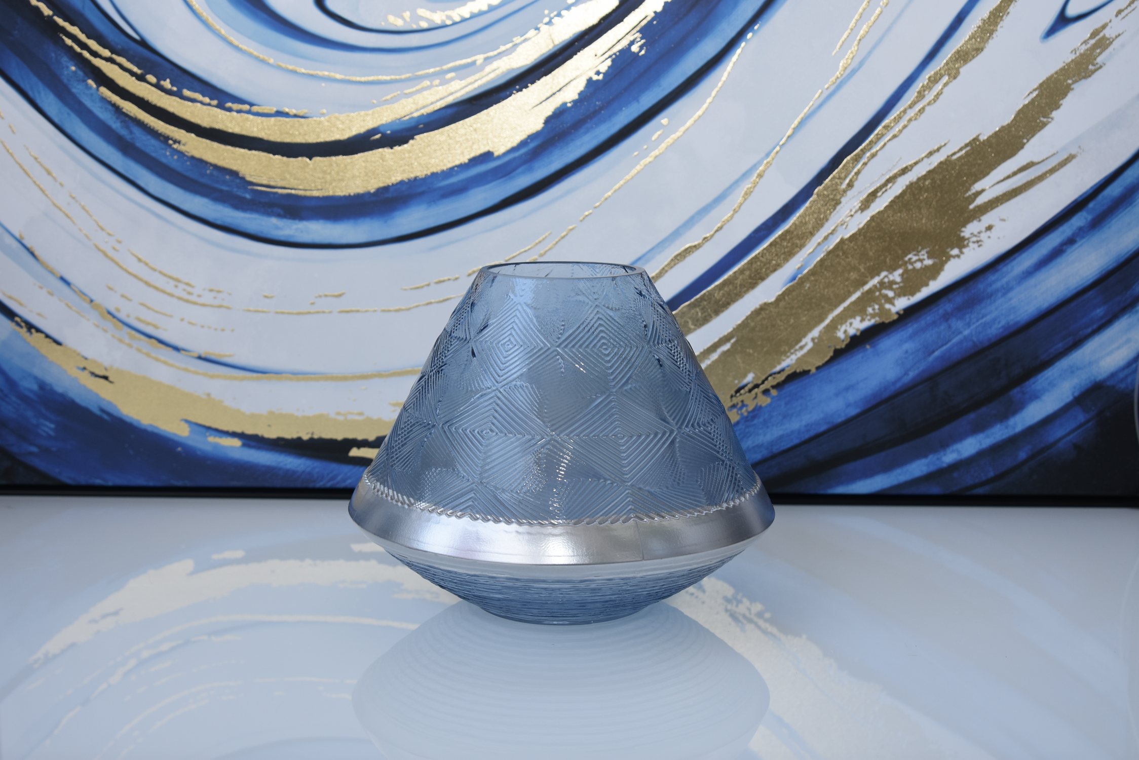 RoyialBlue triangle  glass vase