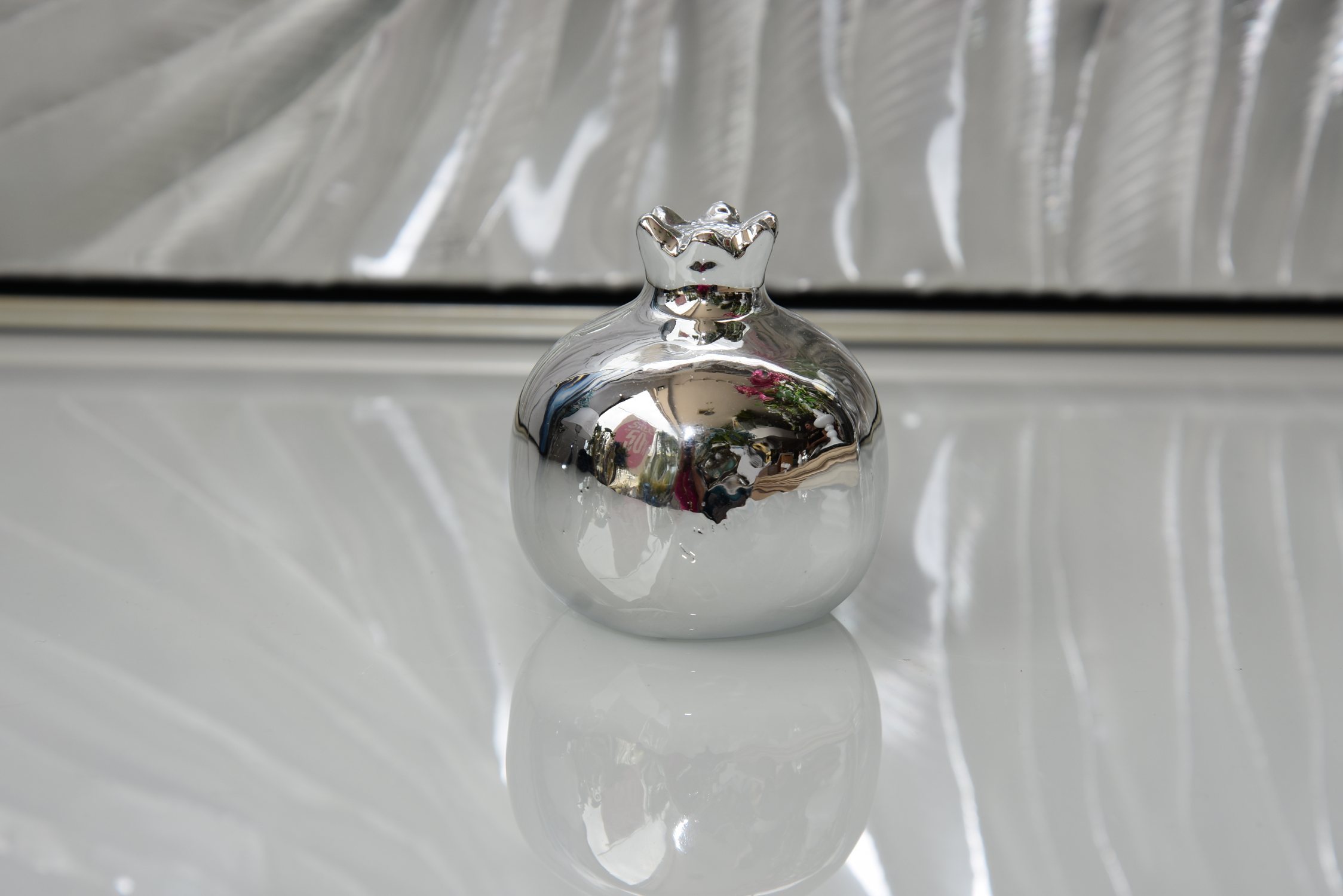 Silver ceramic pomegranate