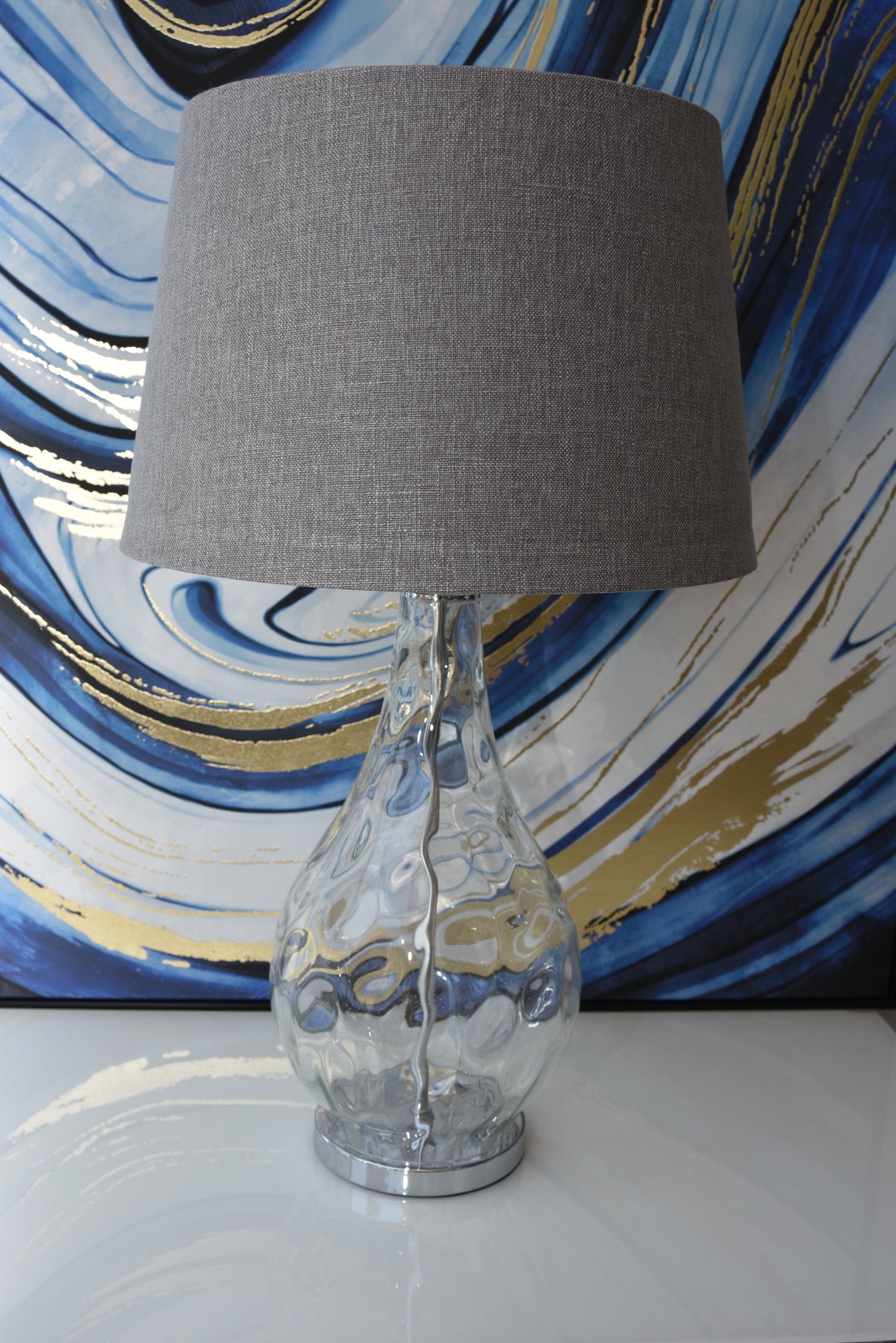 Glass tables lamp  grey shade