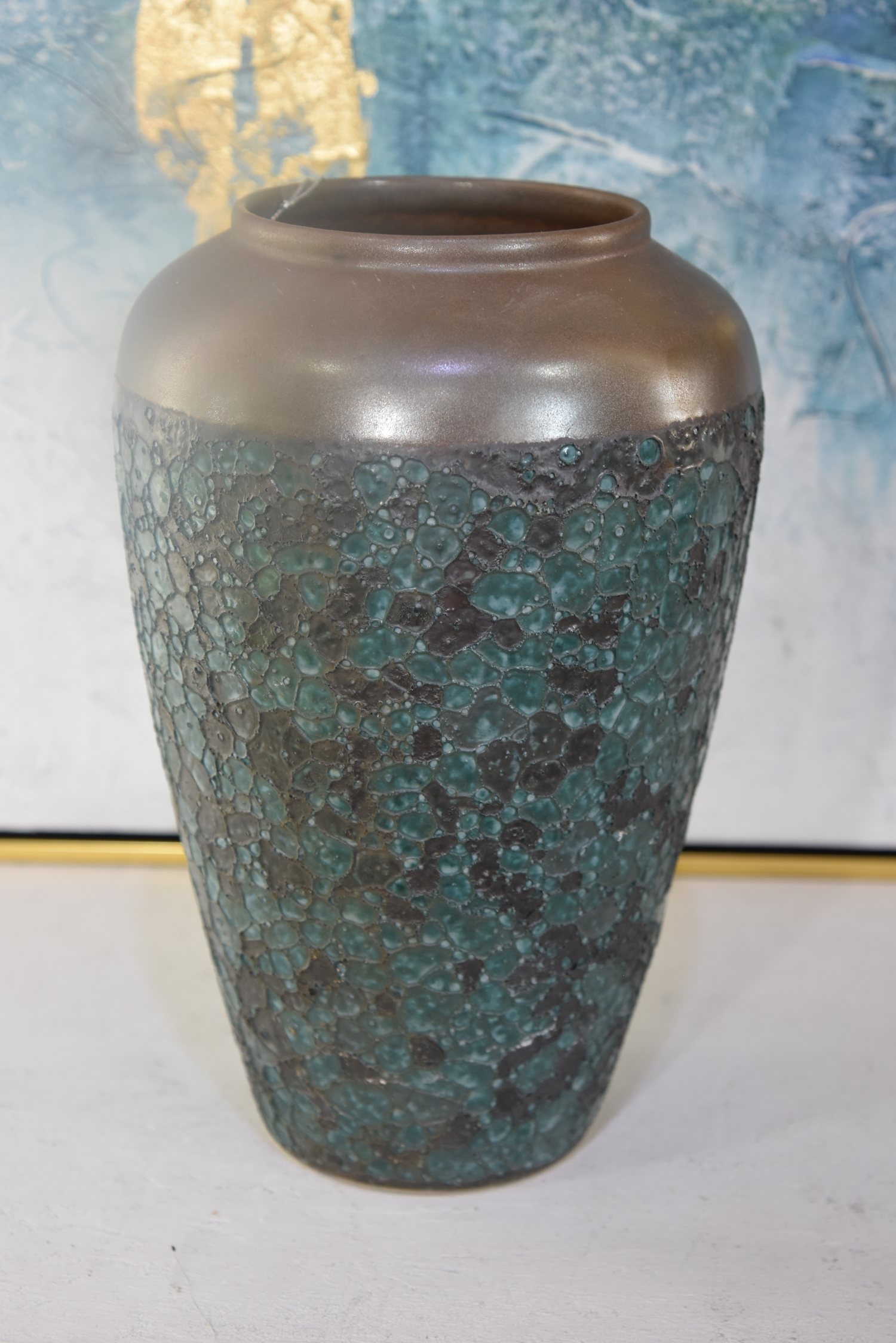 Pottery art vase brown-blue  medium