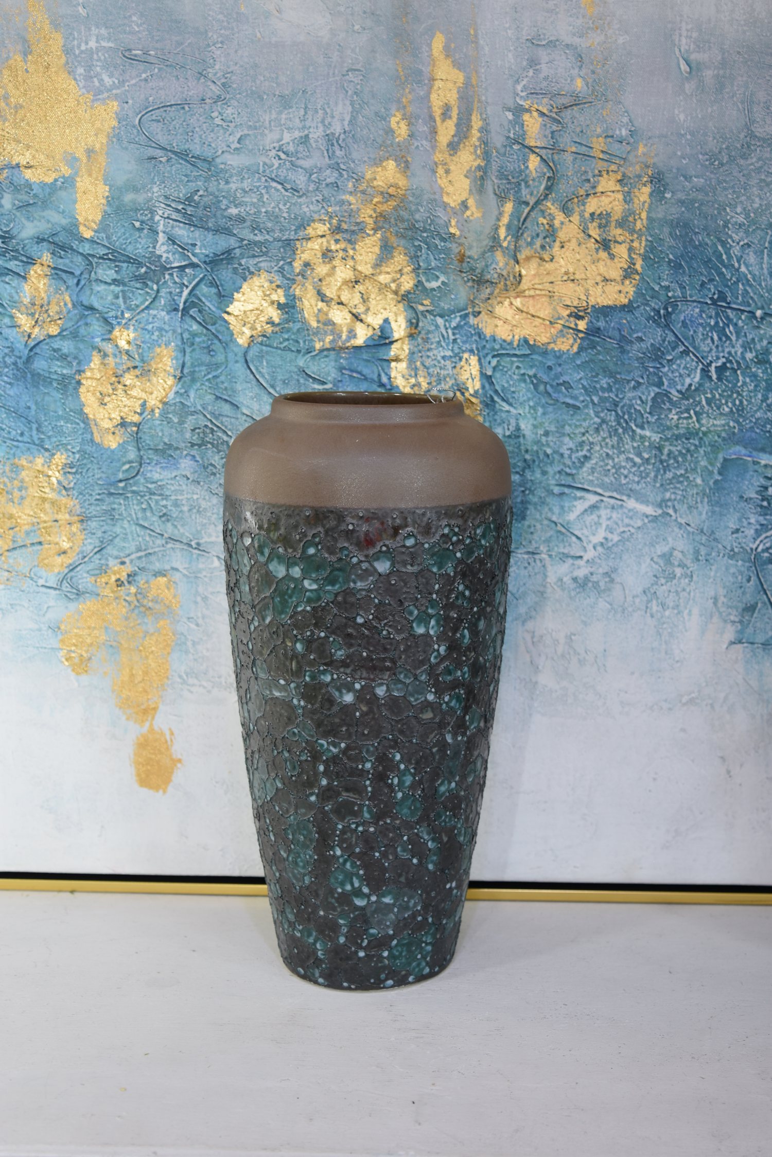 Pottery art vase brown-blue