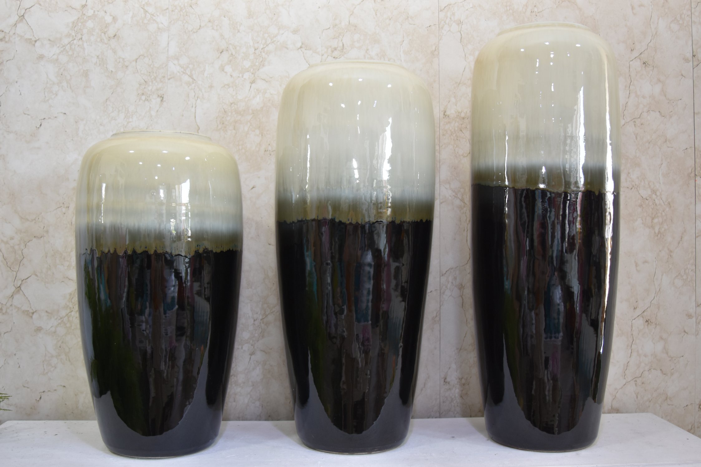 Floor  art pottery vase black & cream